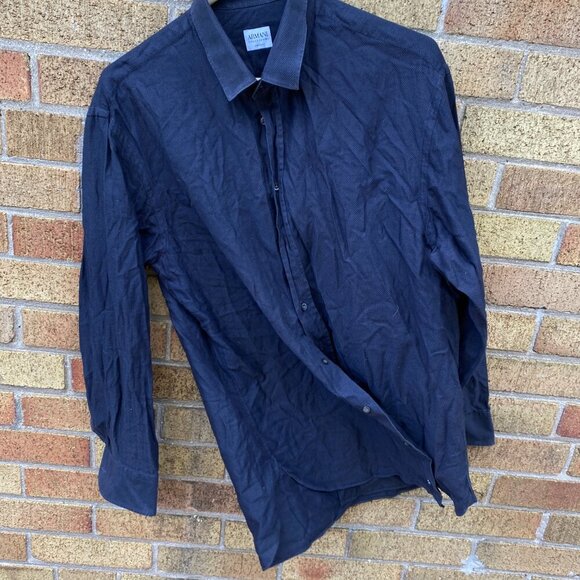 Vintage Armani Button Up Dress Shirt Blue Patterned Size 16.5 - Picture 4 of 5